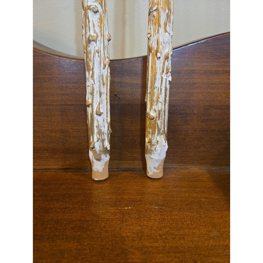 Pair VTG Mid Century 12" Faux Melting Wooden Taper Candles Gold/White Drippy - Picture 4 of 7